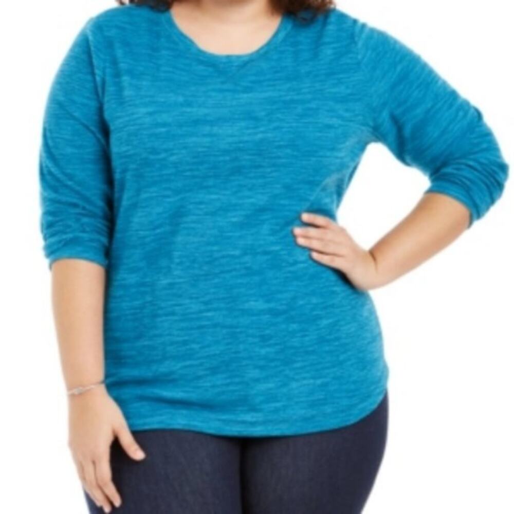 NEW Karen Scott Plus Size Marled Microfleece Top Teal‎ Women's Size 0X NWT